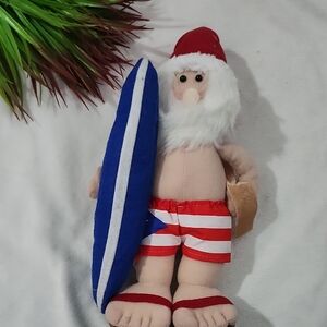 Santa Plush with Surfboard and Red Striped Shorts/Puerto RicoChristmas Ornaments